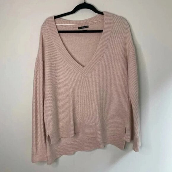 Zara Women's Sweater Chevron Knit V-neck Asymmetrical Hem Long Sleeve Pink S - Picture 8 of 16